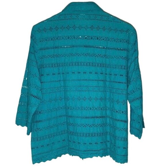 Draper’s and Damon’s Eyelet Blouse/Jacket in Teal Green Women’s Petite Large - Picture 4 of 7
